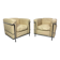 White leather club chairs LC2 by Le Corbusier for Cassina