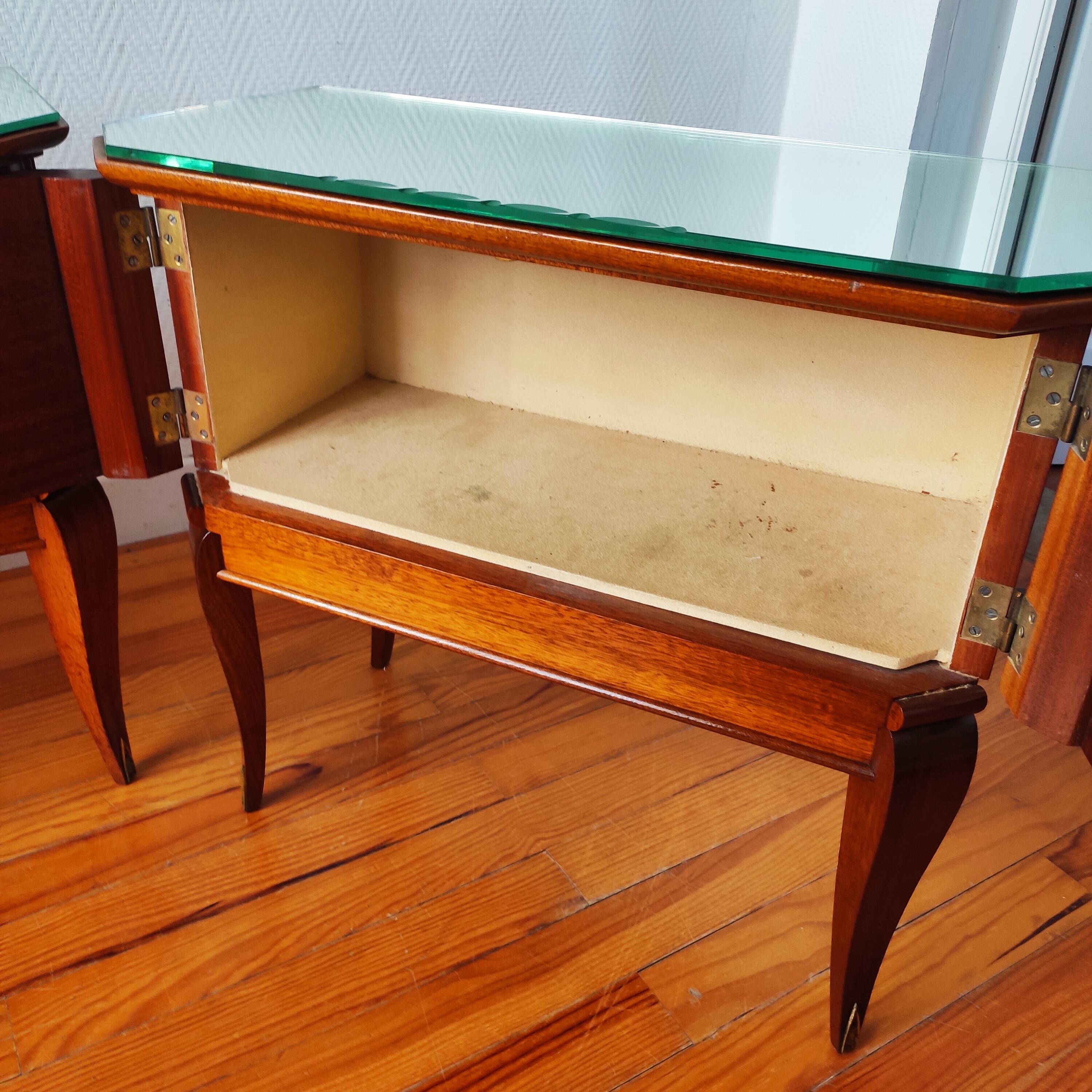 Pair of Art Deco bedside tables, mirrored top.