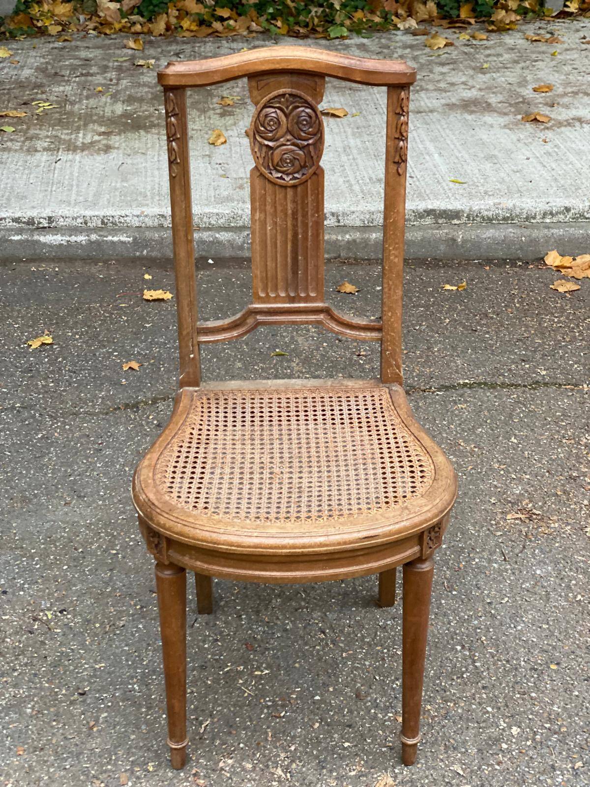 Art Deco lyre chair in solid caned wood