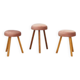 Ensemble de trois poufs roses, design danois, années 1960, production : Danemark