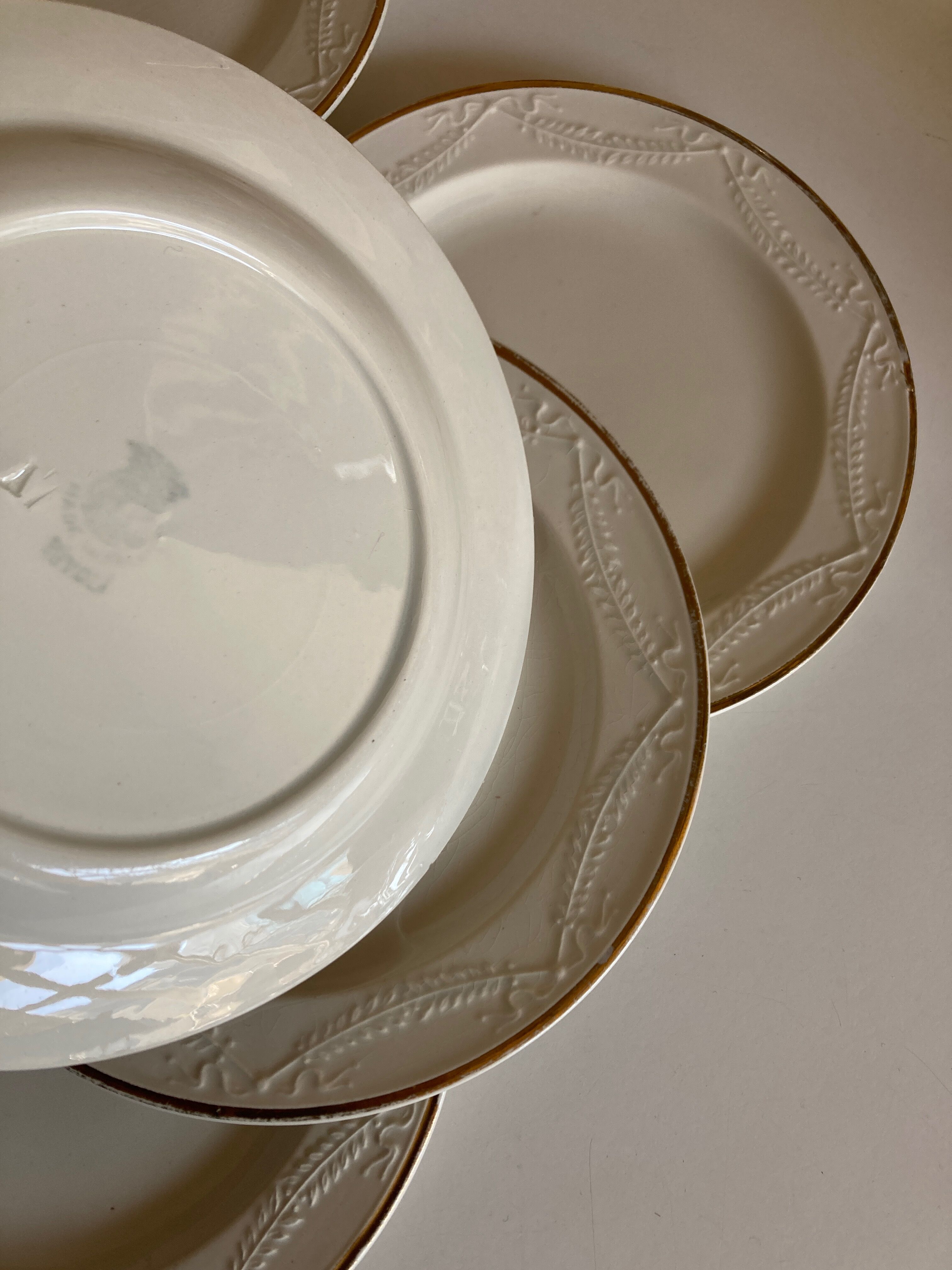 Set of 7 neo-classical plates directoire fine earthenware from Gien 19th