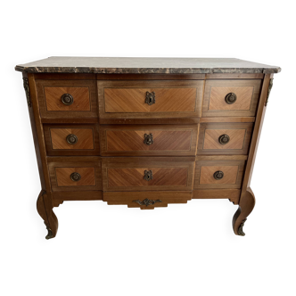 Louis XVI chest of drawers in marquetry with marble top