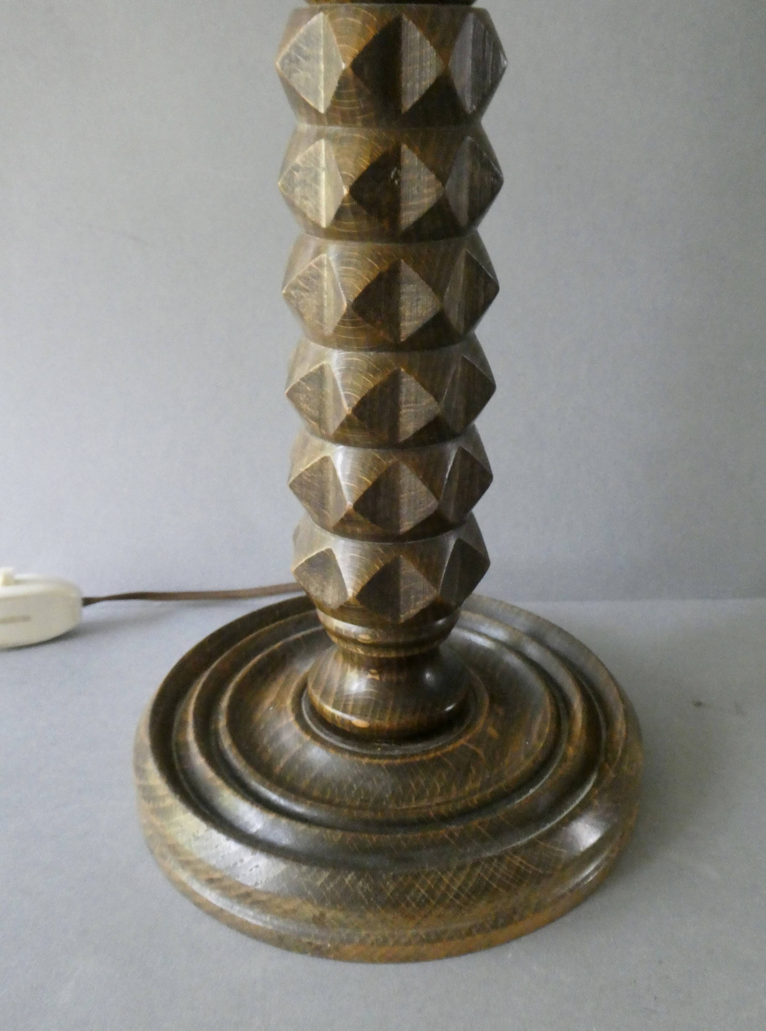 Turned wooden lamp, Charles Dudouyt style, around 1950.