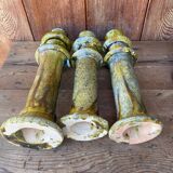 Trio of Tamegroute candlestick holders in enamelled ceramic.