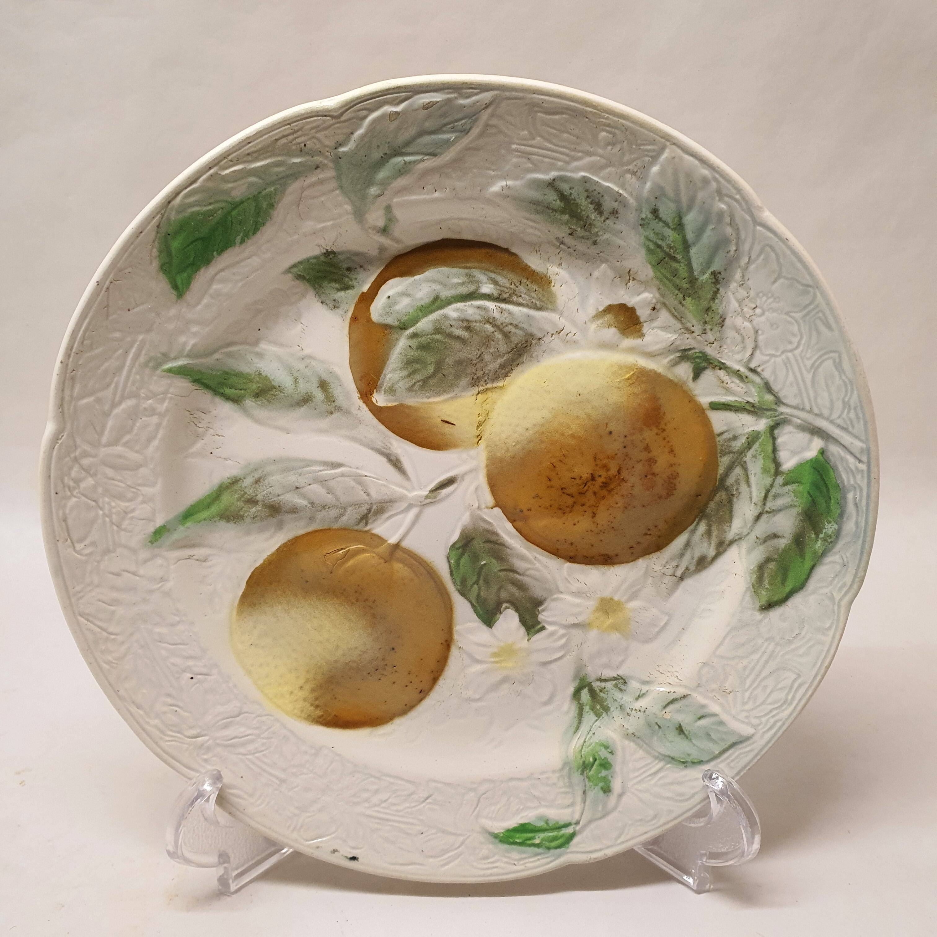 Decorative Plate Barbotine St Clément Made In France Vintage Orange Fruit Pattern