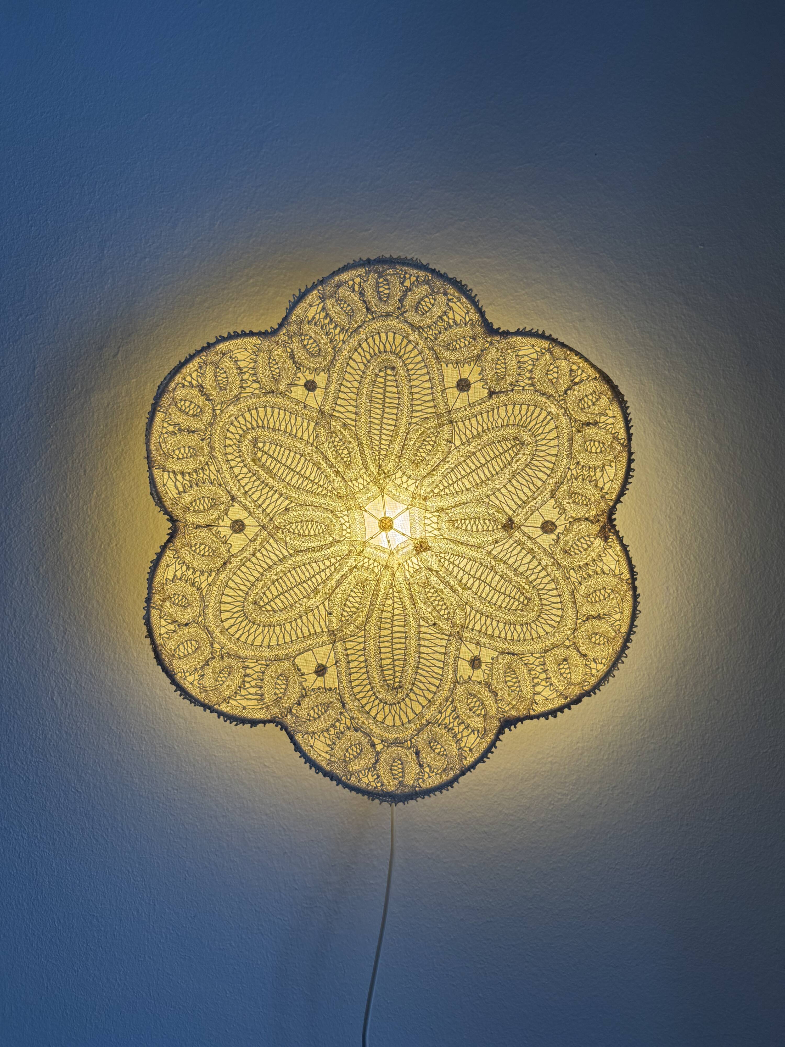 Textile Plafond /ceiling lamp, swedish modern, crochet, Flower shaped, 1940