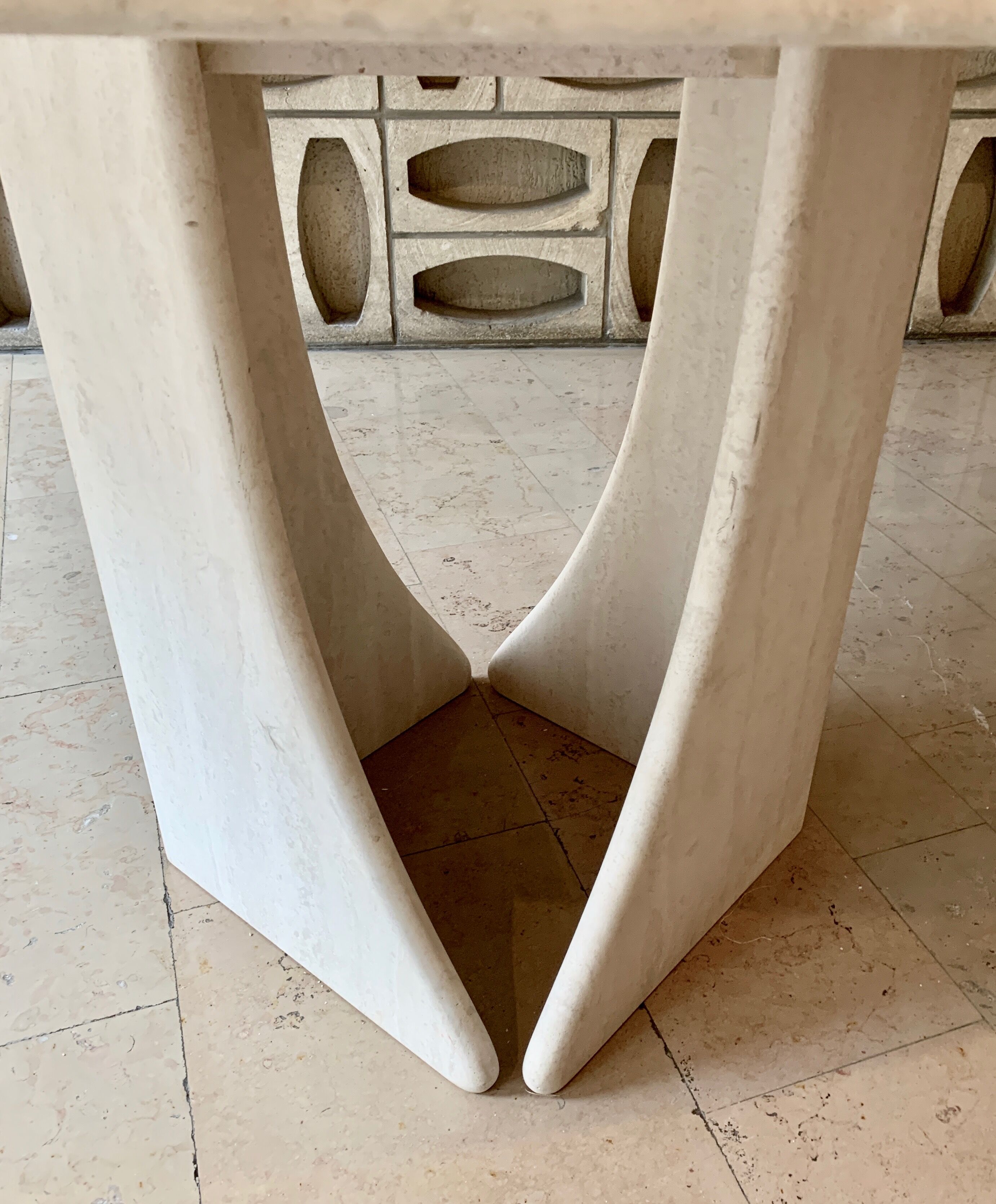 Oblong travertine dining table
