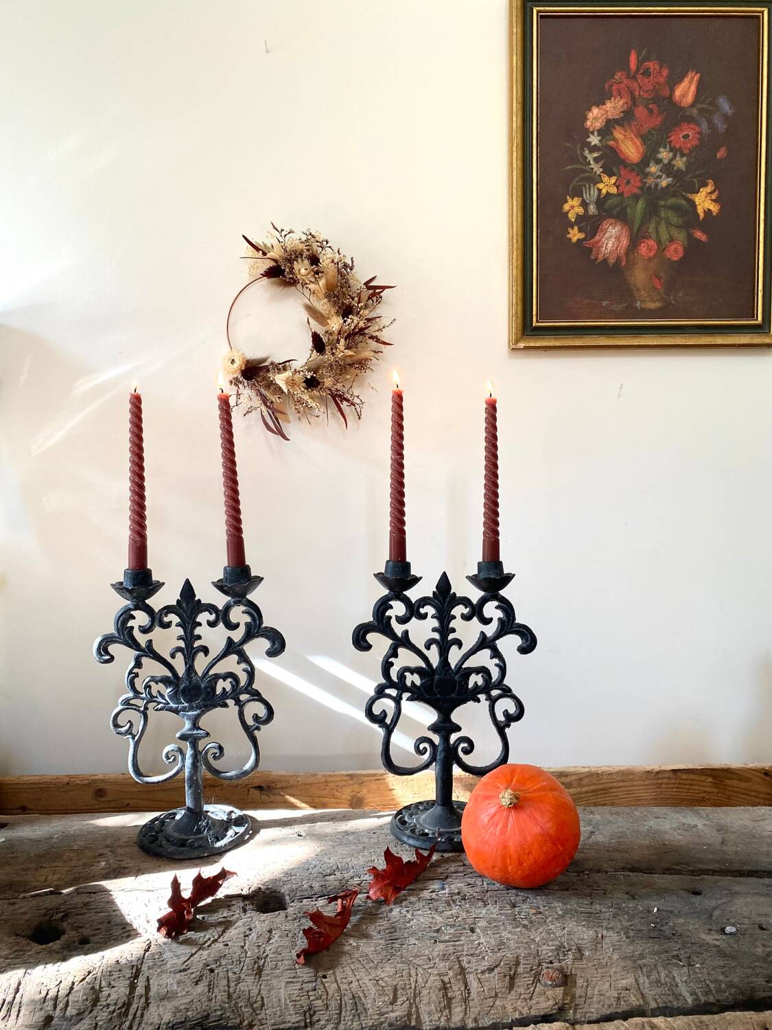 Black cast iron candlesticks, early 20th century, Neo-Rococo
