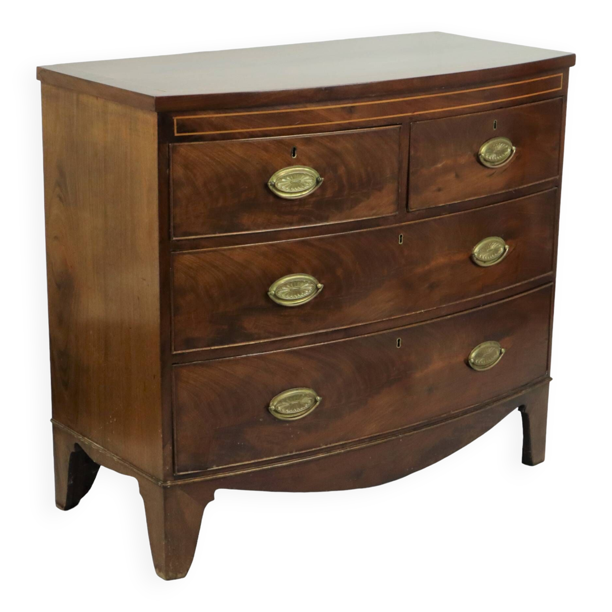 Grande commode antique anglaise bow front 1860 placage d'acajou 106cm