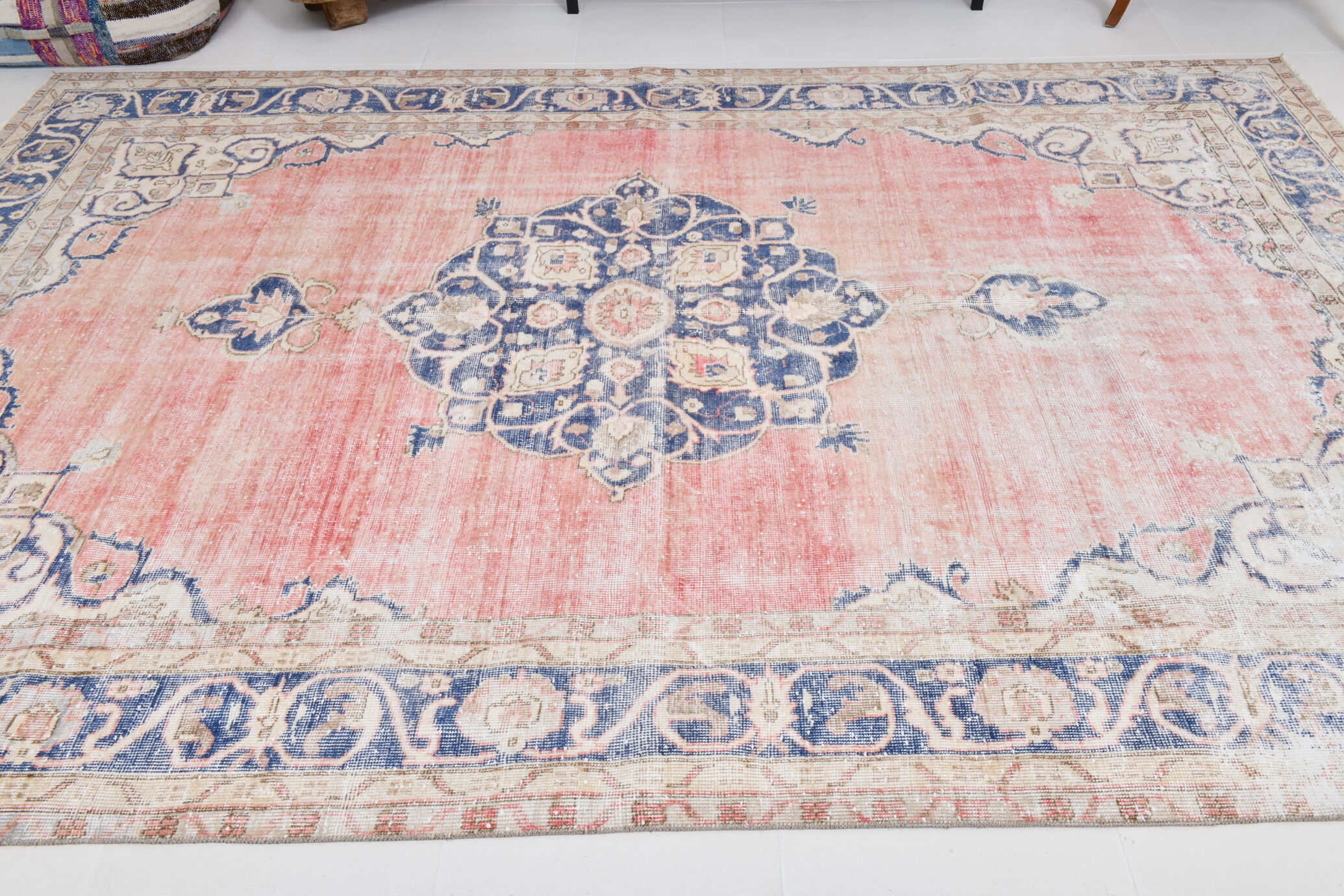 Navy blue vintage rug 317x220cm
