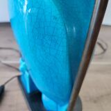 Lampe chouette en faïence craquelée turquoise