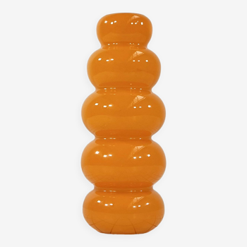 Vase en Verre Ondulé Orange, 1980