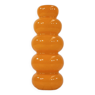 Vase en Verre Ondulé Orange, 1980