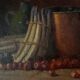 Tableau HST "Still Life with Asparagus and Cauldron" 19th century signed