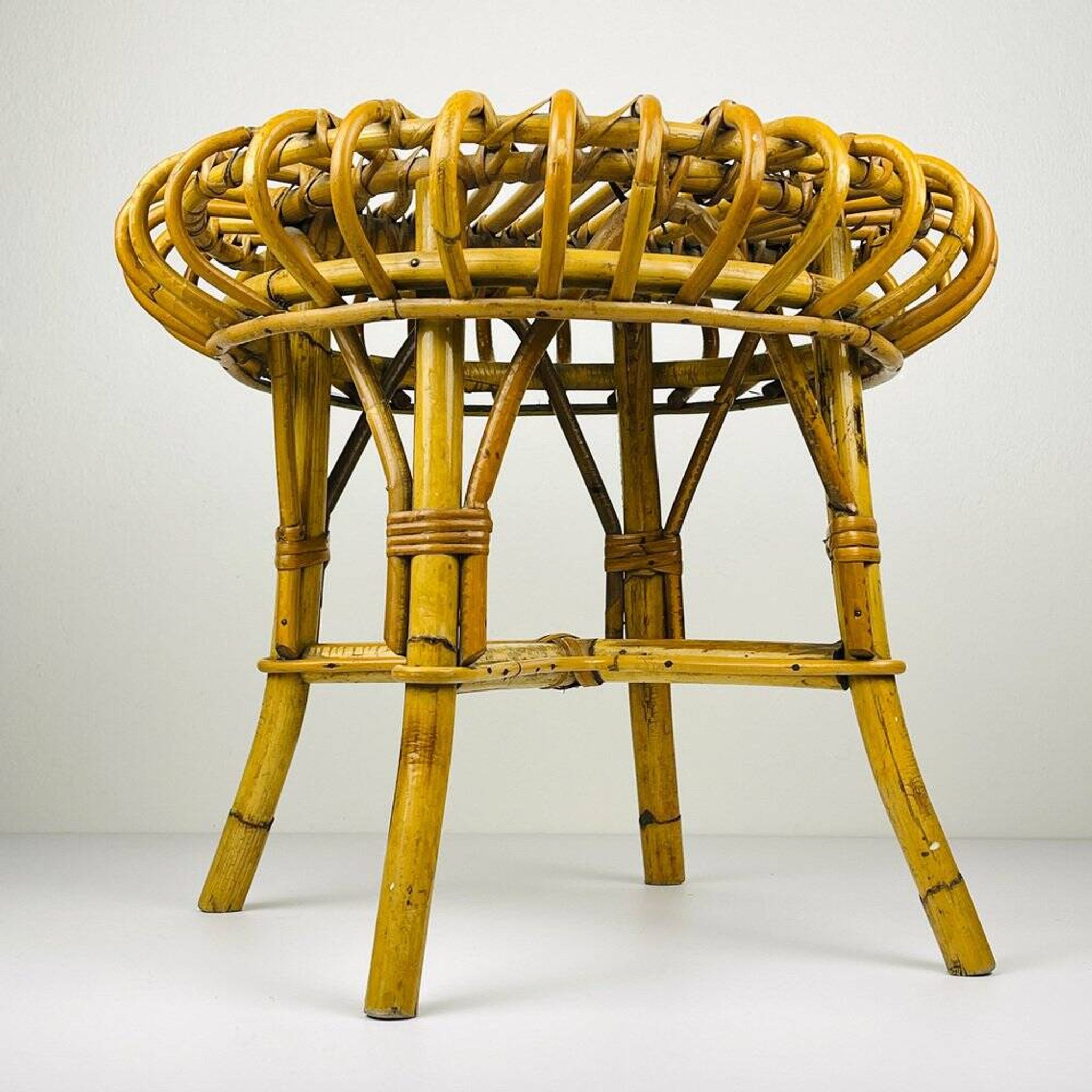 Vintage Rattan Stool attributed to Franco Albini, Italy, 1960s