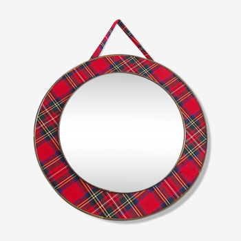 Round mirror in plaid pattern, checkered wall mirror mid century