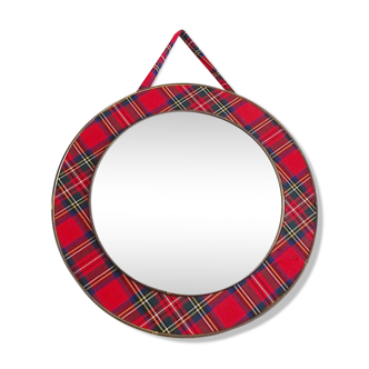 Round mirror in plaid pattern, checkered wall mirror mid century