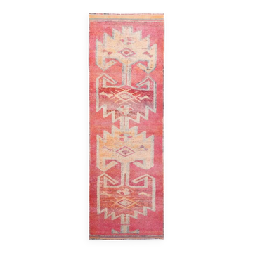 Faded Tribal Runner, 101x309Cm Wool Runner Rug, Boho Hallway Rug