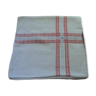 Old linen tablecloth, with colored woven strips, shabby decor, square, 165 x 160 cm