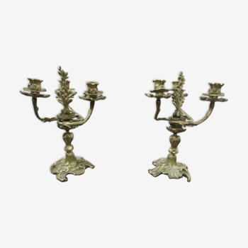 Paire de chandeliers 3 bras en bronze art-nouveau