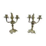 Pair of 3-arm bronze art-nouveau candlesticks