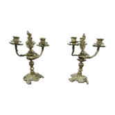 Pair of 3-arm bronze art-nouveau candlesticks