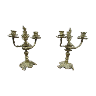 Paire de chandeliers 3 bras en bronze art-nouveau
