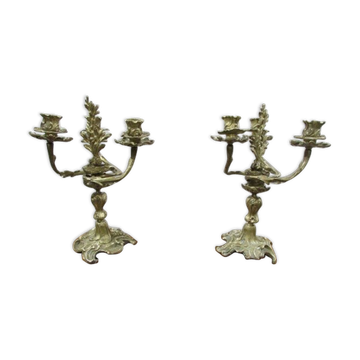 Pair of 3-arm bronze art-nouveau candlesticks