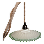 Portable lamp in pale green and white glass
