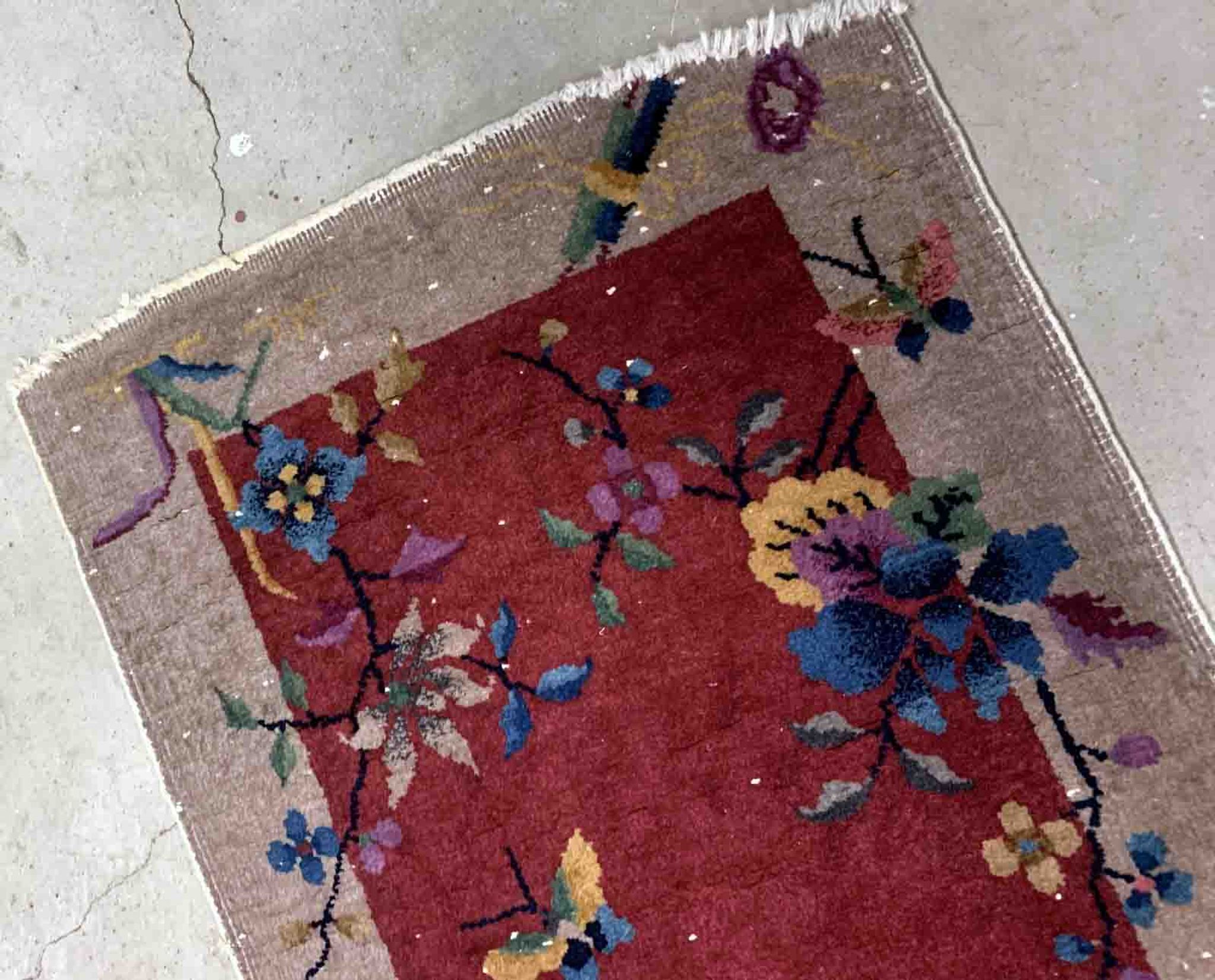 Ancient chinese art deco handmade carpet 64cm x 121cm 1920s