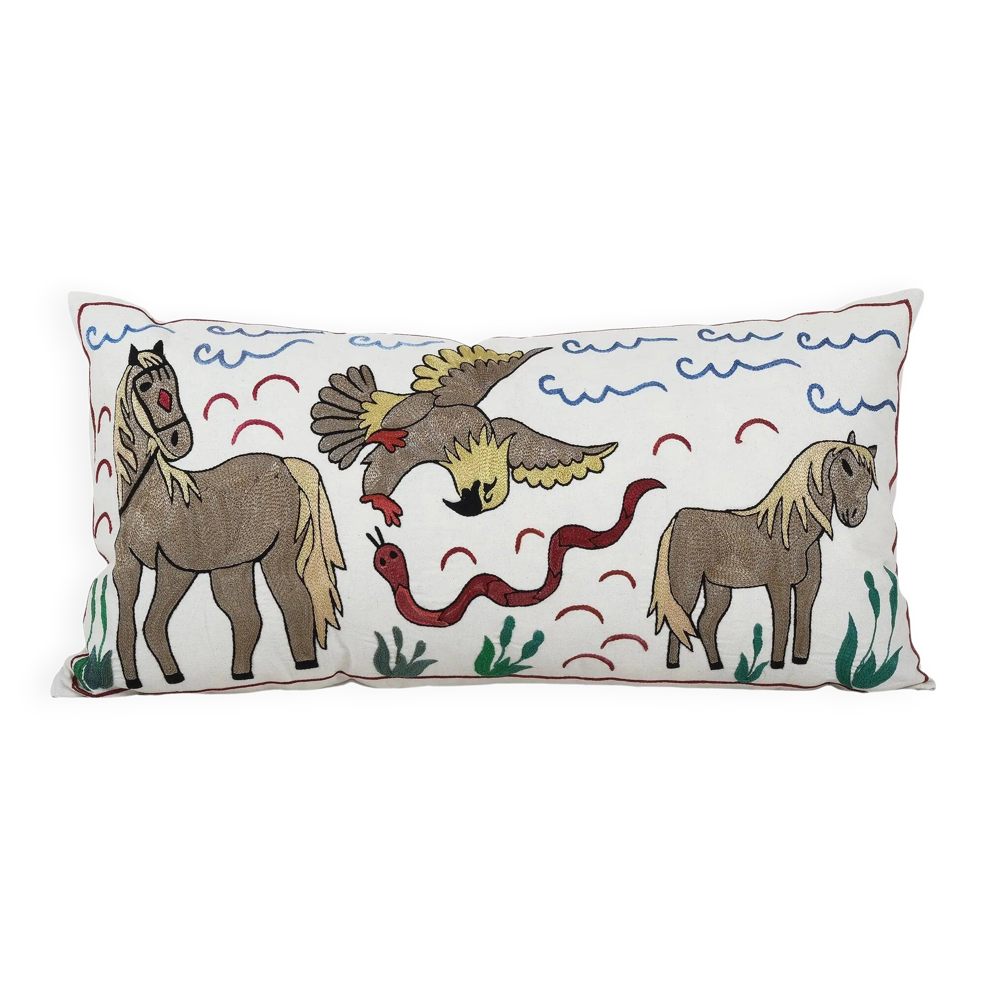 Vintage embroidered cushion cover 46x89 cm