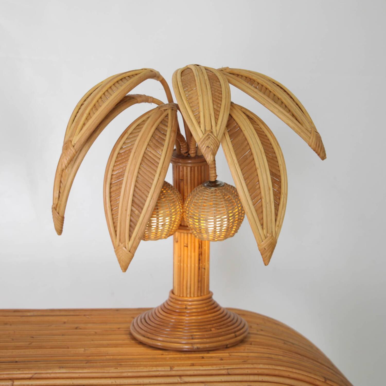 Paire de lampes «palmier» en rotin