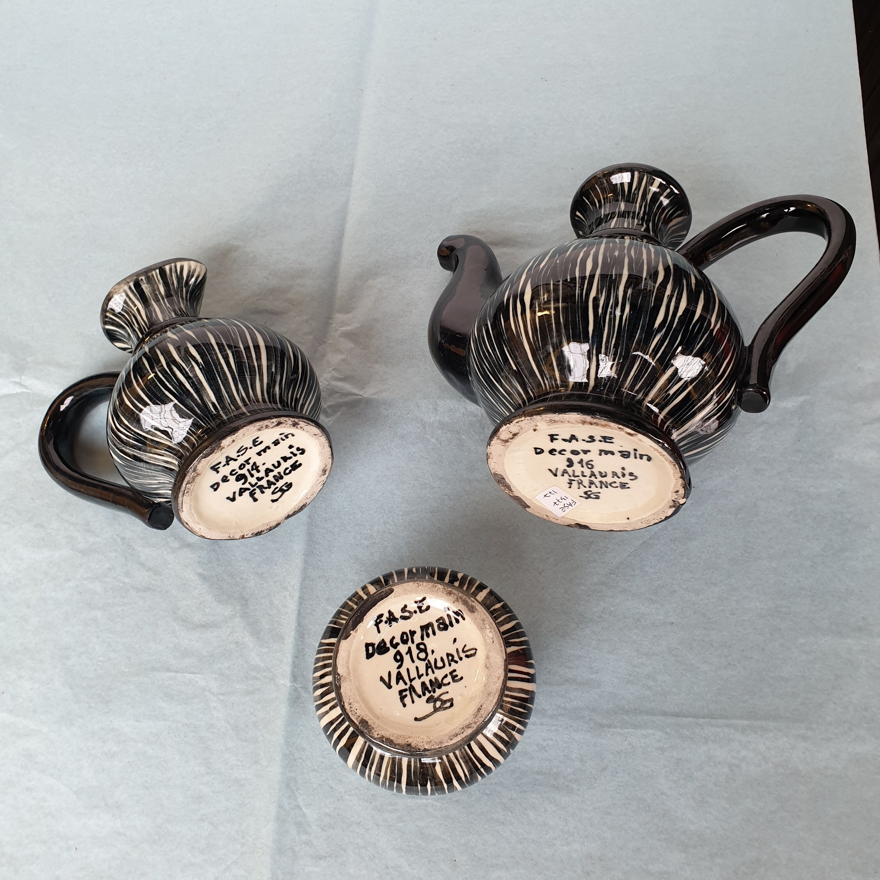 Vallauris 60s set 3 pieces signed Fase