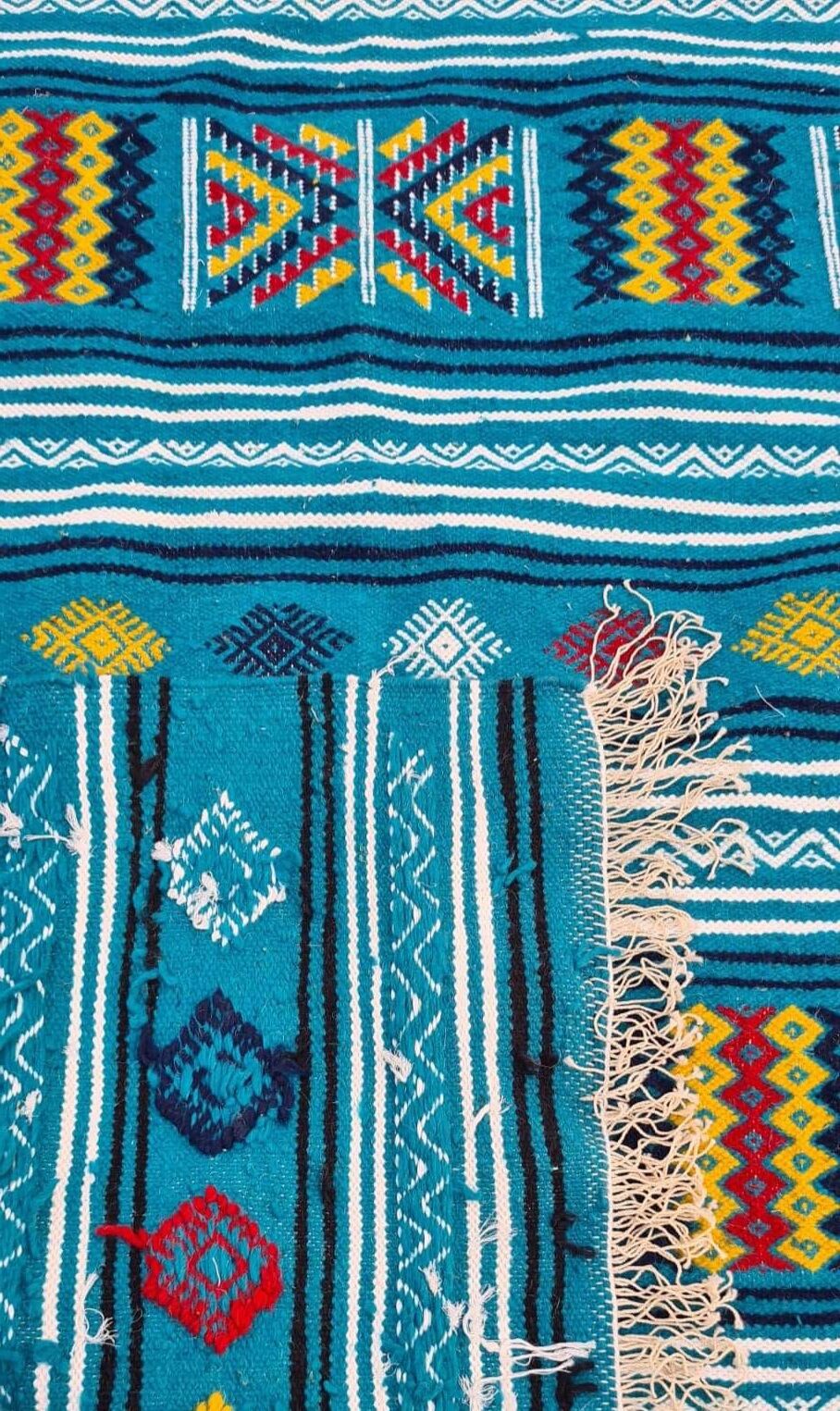 Traditional handmade multicolored blue carpet 210x110cm