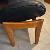 Scandinavian armchair and footrest in teak and leather 1960