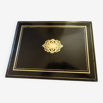 Napoleon III blackened pear wood and brass game box with bone tokens