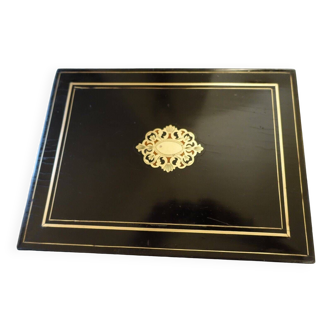 Napoleon III blackened pear wood and brass game box with bone tokens