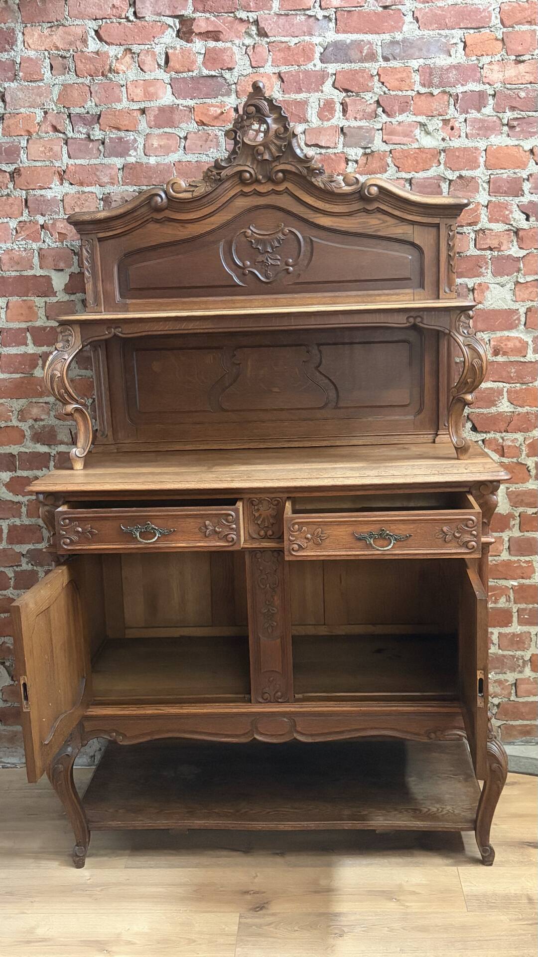 Antique oak sideboard, Louis XV rococo style, late 19th century.