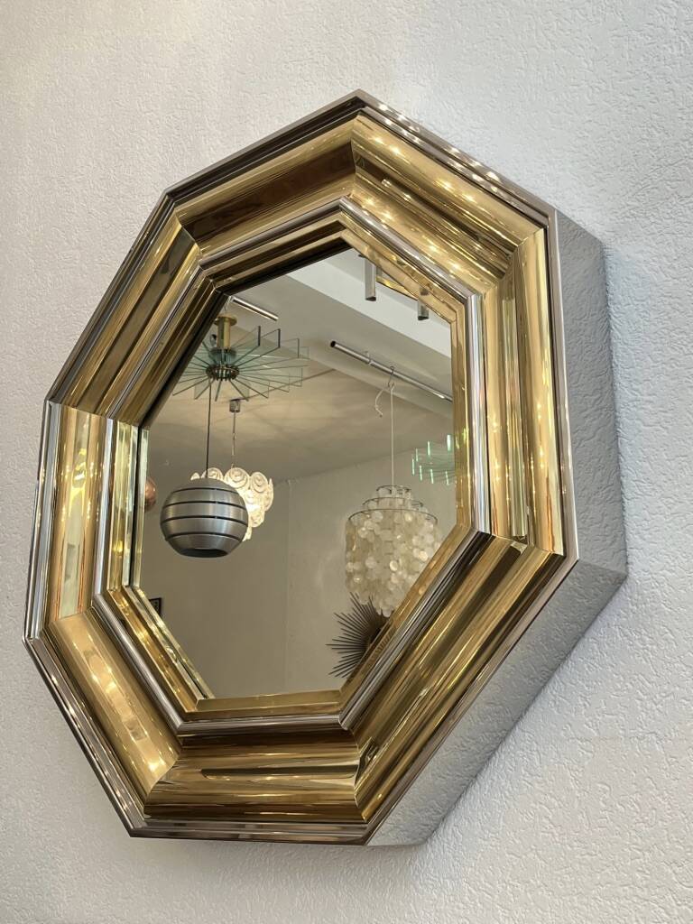 Sandro Petti enormous octagonal mirror brass chrome 1970s Maison Jansen