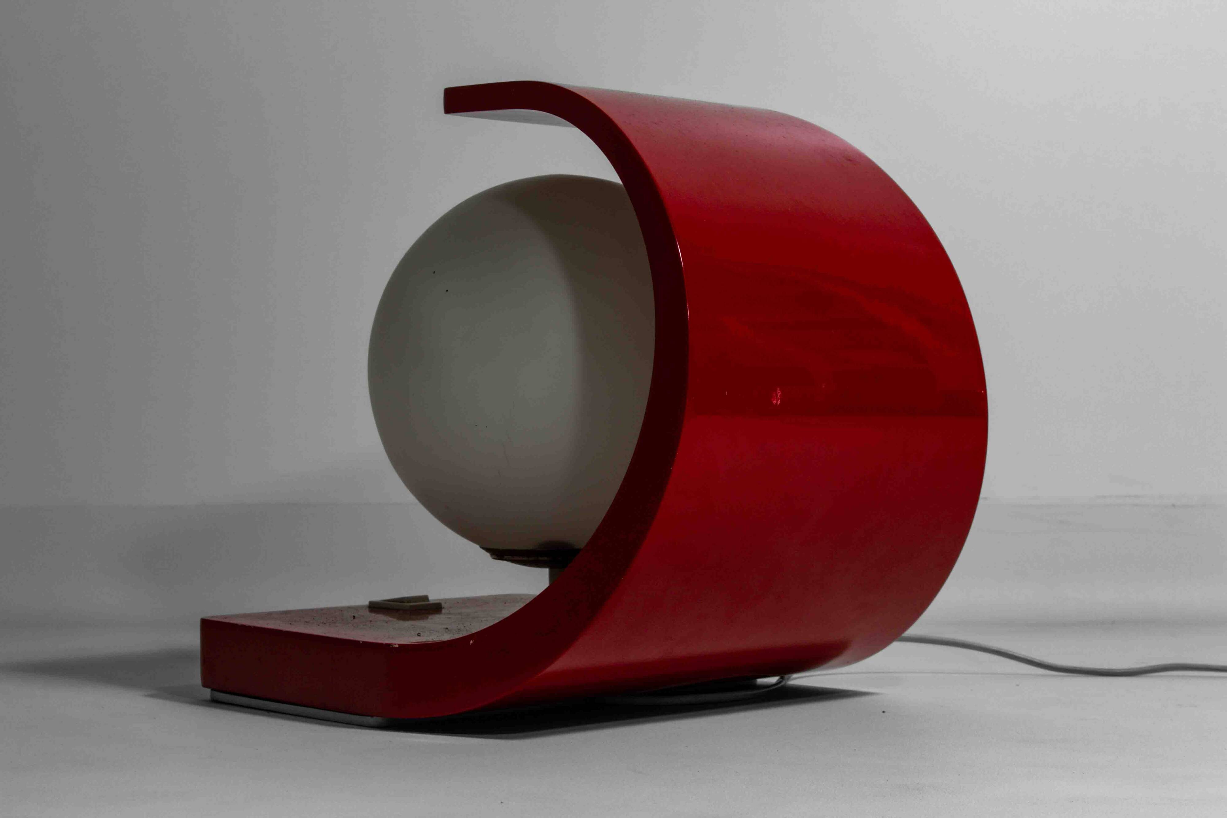 Space age "orb" lamp in red laminate casing, Italy 1960s