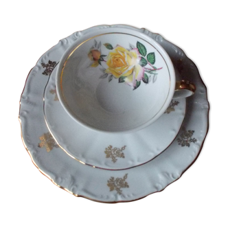 Trio coffee porcelain floral decoration and gold