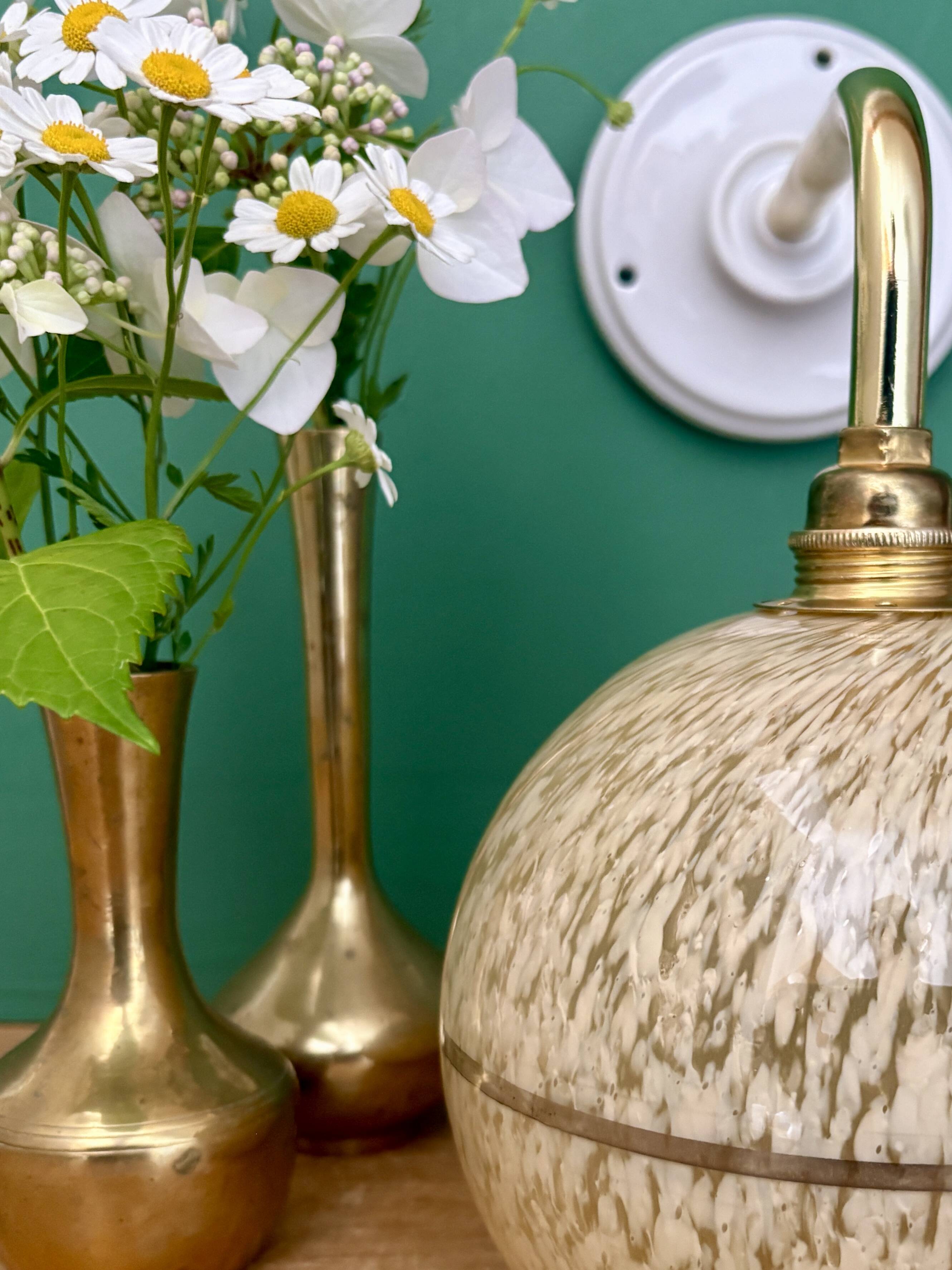 Vintage glass globe wall light in yellow and silver from Clichy.