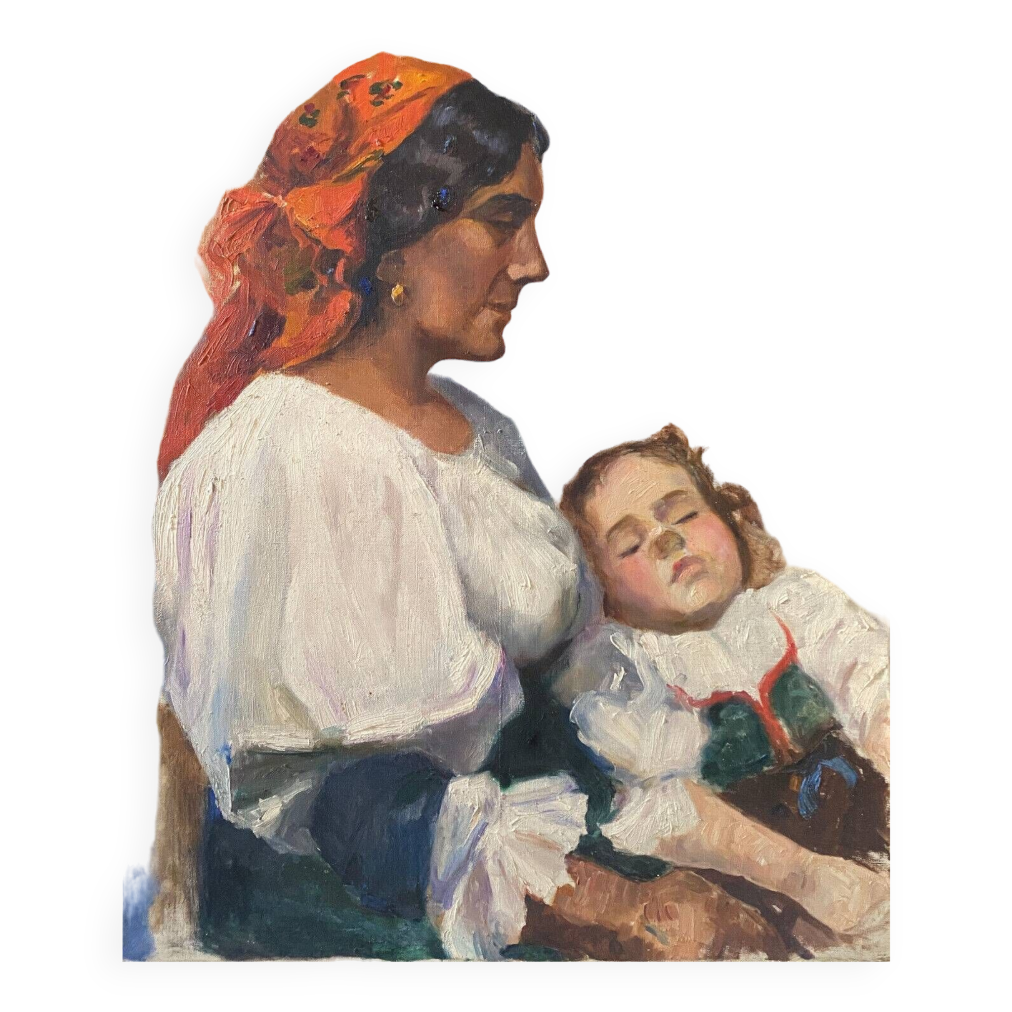 Tableau HST Belle maternité avec enfant endormi signée G. Gloria début XX°