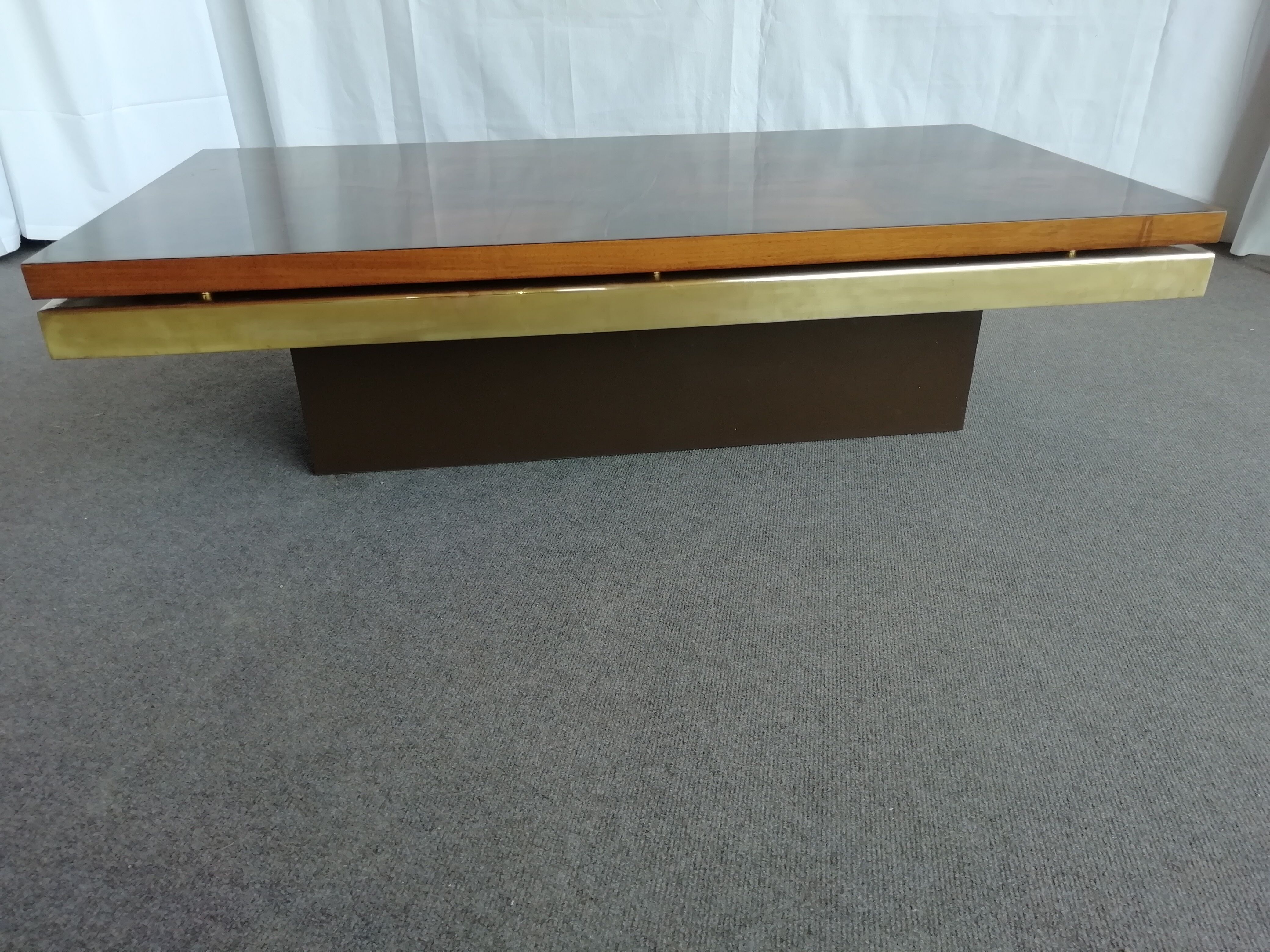Vintage coffee table 70s wood and brass