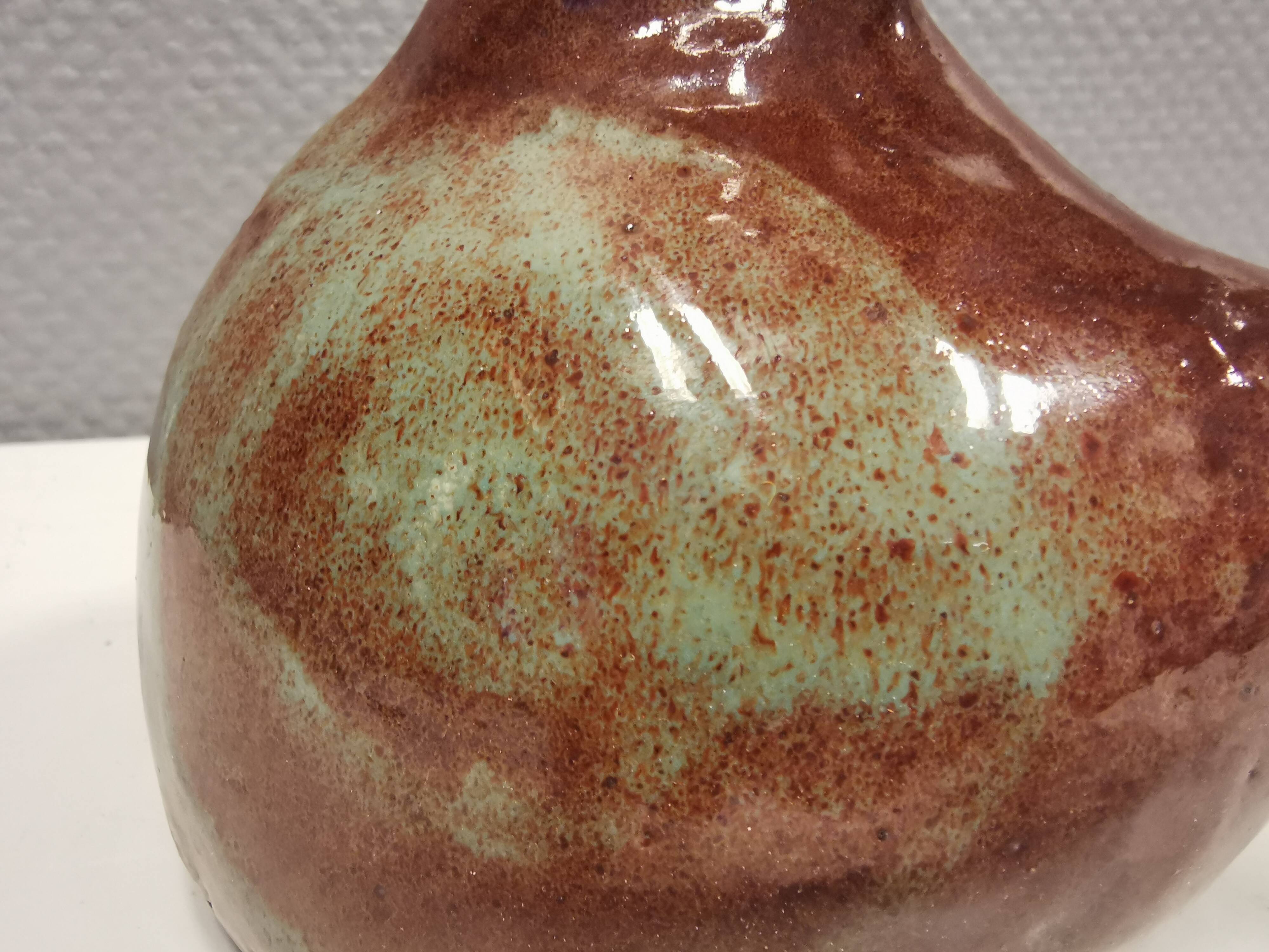 Ceramic jug/vase, Danish in beautiful earthy brown colours with light blue/green details.