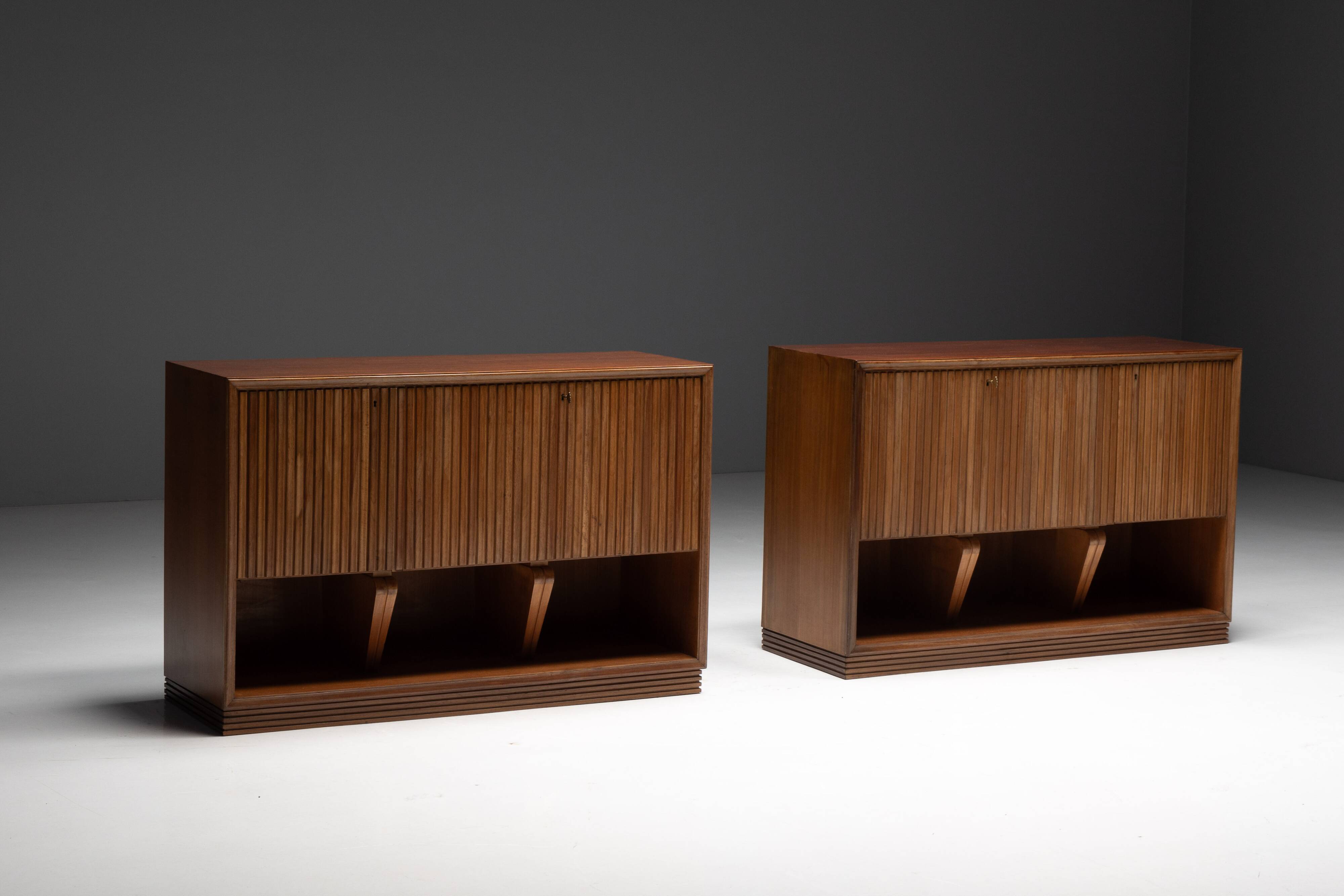 Modernist slatted credenza, Italy, 1960s