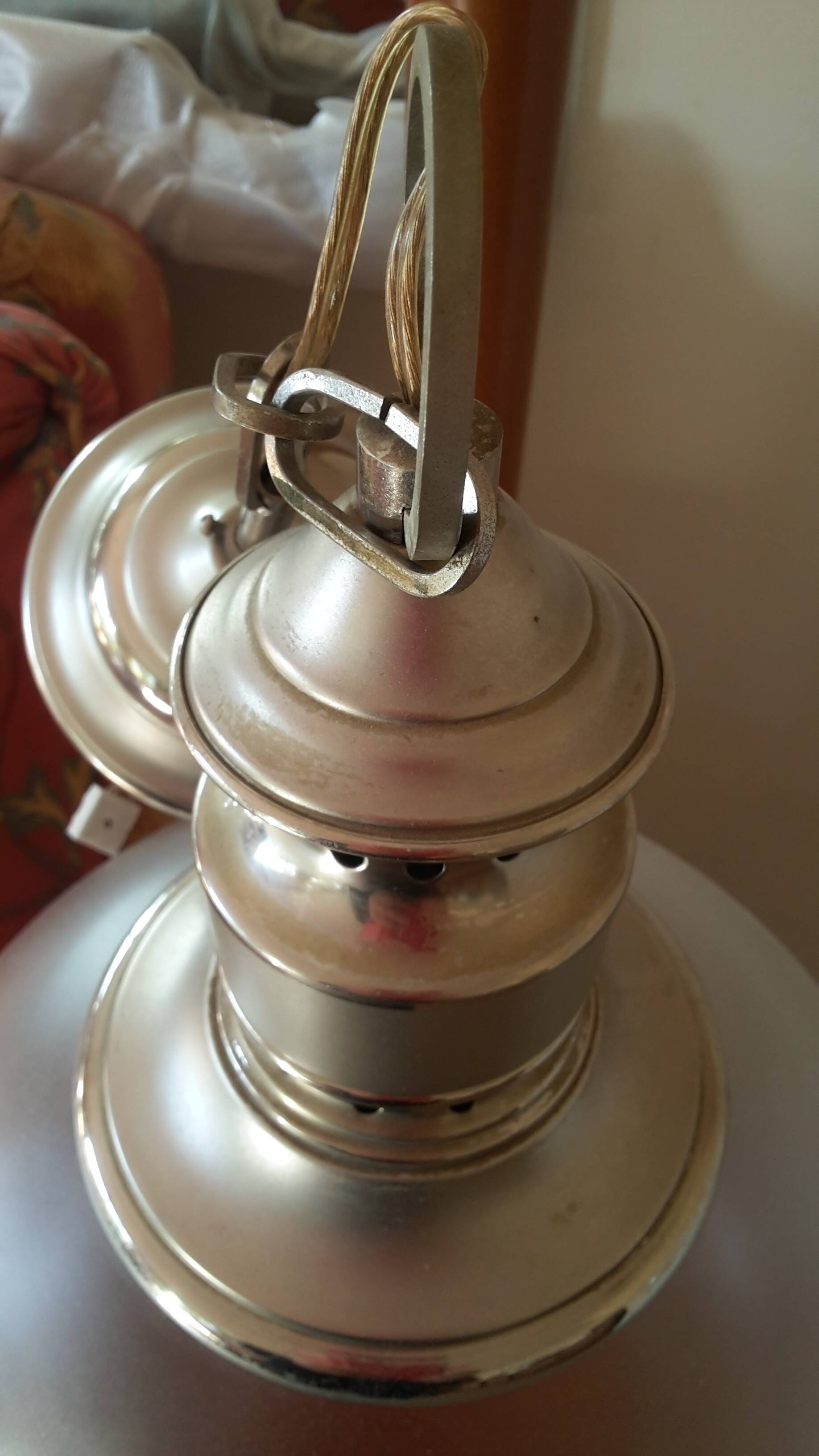 Large engraved glass globe pendant mounted on chrome steel, Art Deco.