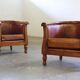 Vintage pair of 20th century Danish Leather Chairs, ca. 1930s