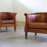 Vintage pair of 20th century Danish Leather Chairs, ca. 1930s