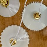 Three-light cascading pendant lamp with vintage white opaline lampshade
